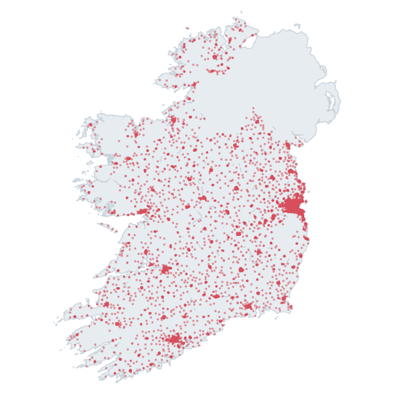 Map of Ireland dotted with every Fórsa workplace